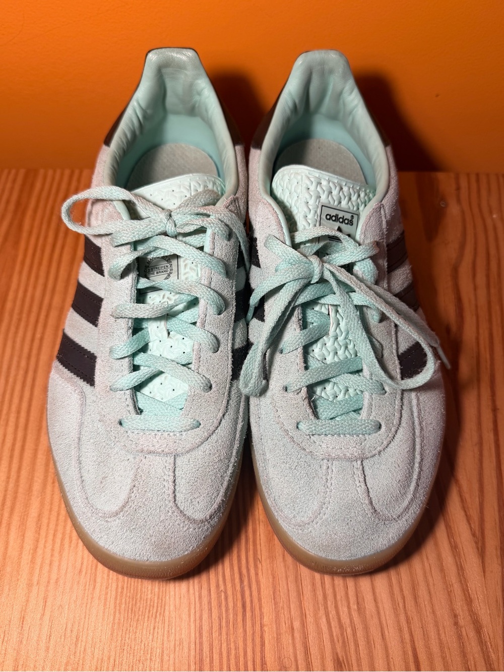 Adidas Women's Mint Suede Sneakers with Black Stripes